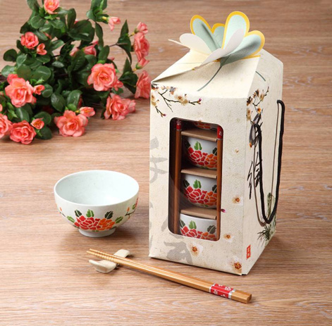 竹筷子、手繪陶瓷碗套裝