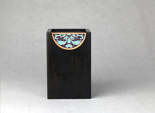 黑檀，景泰藍筆筒