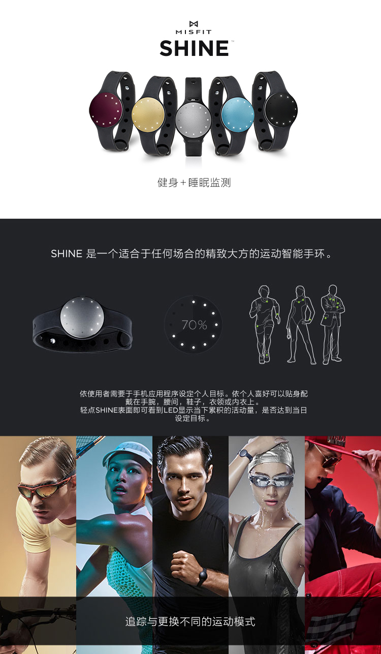 Misfit Shine 智能手環(huán) 無需充電 航空鋁合金防水運動睡眠藍(lán)牙手表記步器 黑色