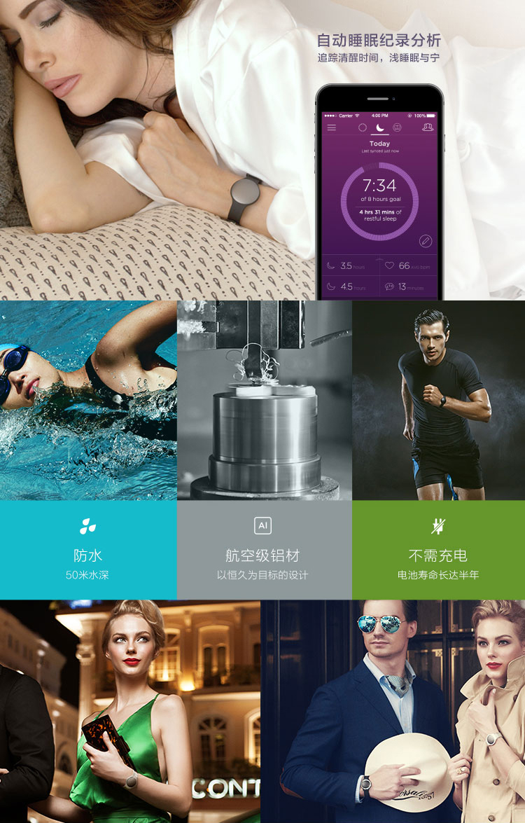 Misfit Shine 智能手環(huán) 無需充電 航空鋁合金防水運動睡眠藍(lán)牙手表記步器 黑色