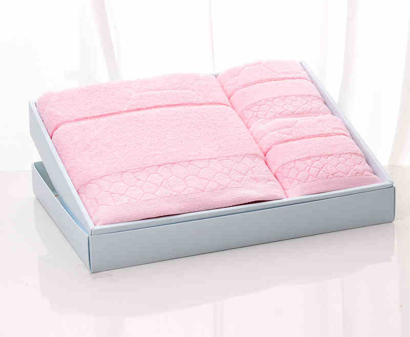 全棉浴巾、毛巾禮盒套裝——石頭花（米，粉，藍(lán)）