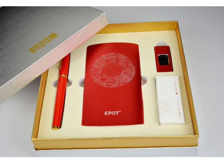 珍品（紅色）移動電源、U盤、簽字筆三件套