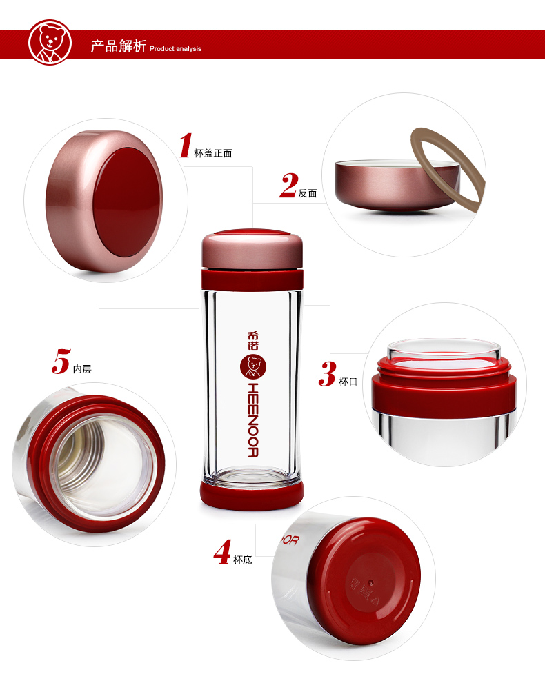 希諾玻璃杯、便攜男女士茶杯雙層隔熱水杯子XN-6250