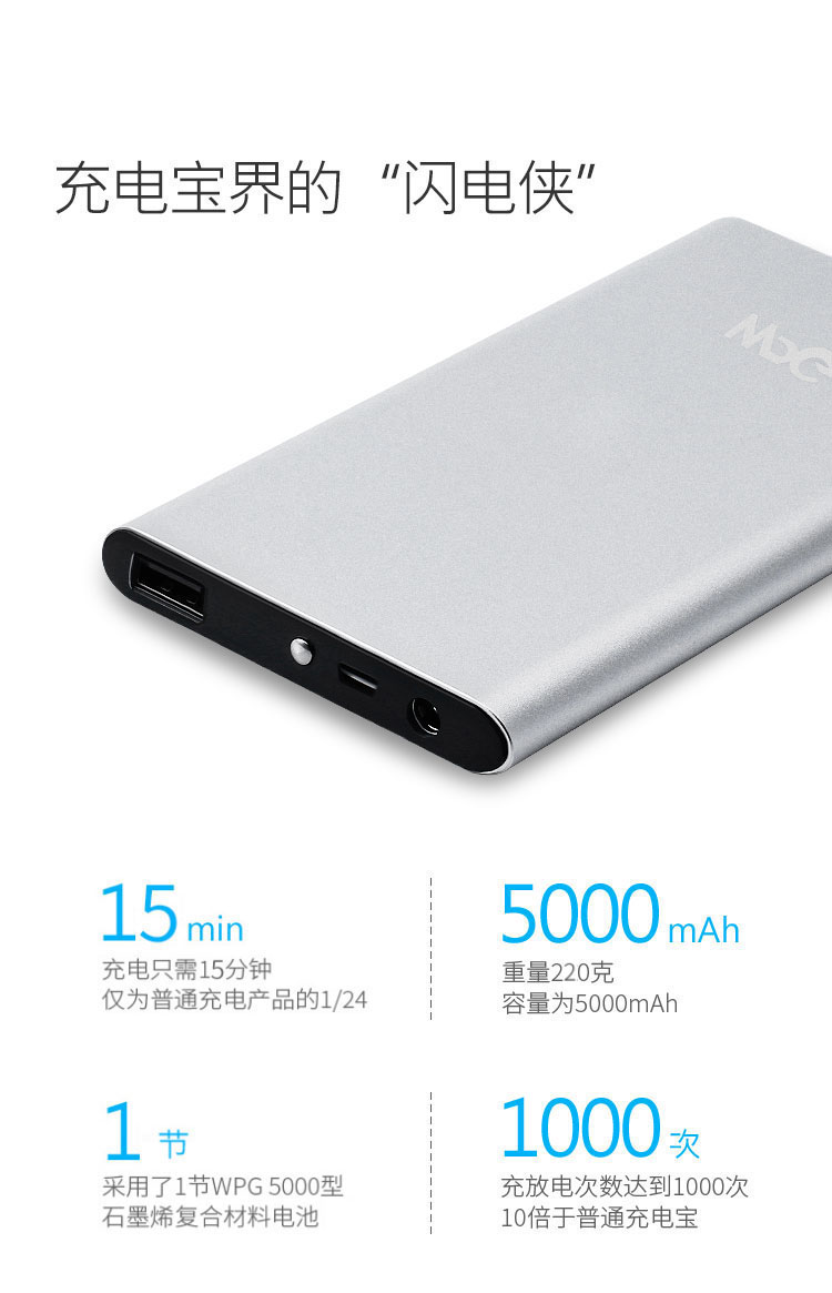 石墨烯充電寶 黑科技 雙向快充移動(dòng)電源5000mAh四色