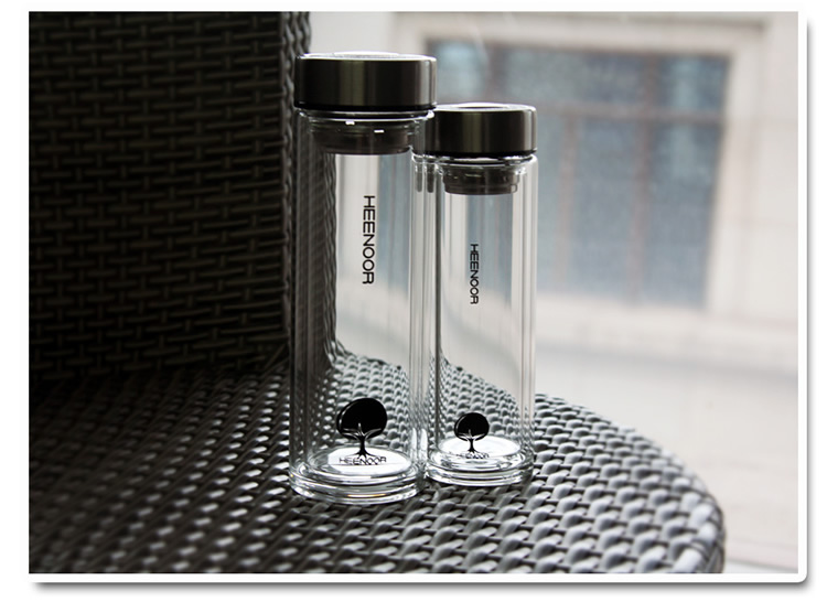 希諾雙層玻璃水杯 帶蓋加長款辦公室泡茶杯男女士帶茶濾杯子325ML