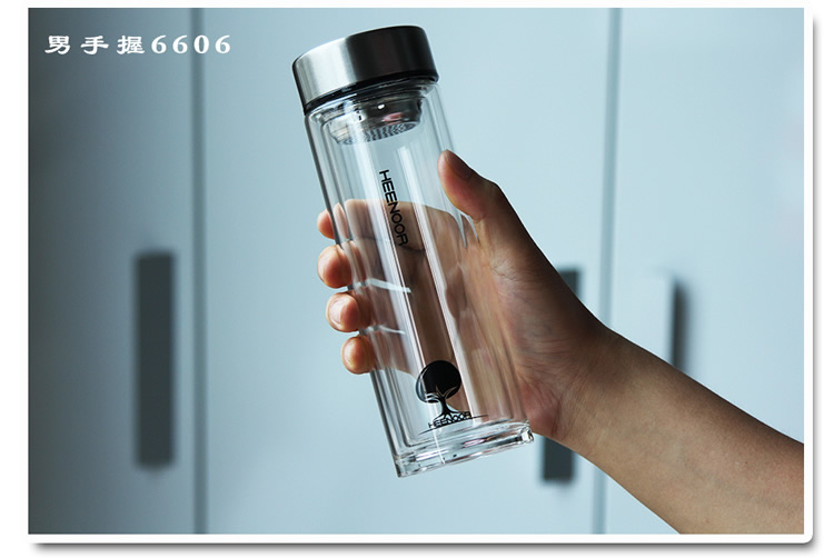 希諾雙層玻璃水杯 帶蓋加長款辦公室泡茶杯男女士帶茶濾杯子325ML