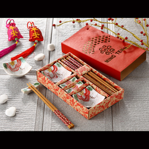 竹筷子、陶瓷架、陶瓷碟子餐具套裝