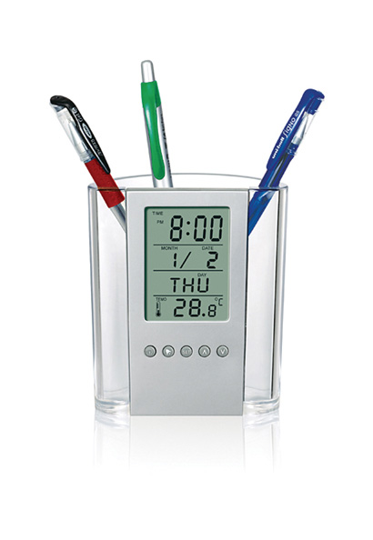 透明筆筒、時鐘筆筒