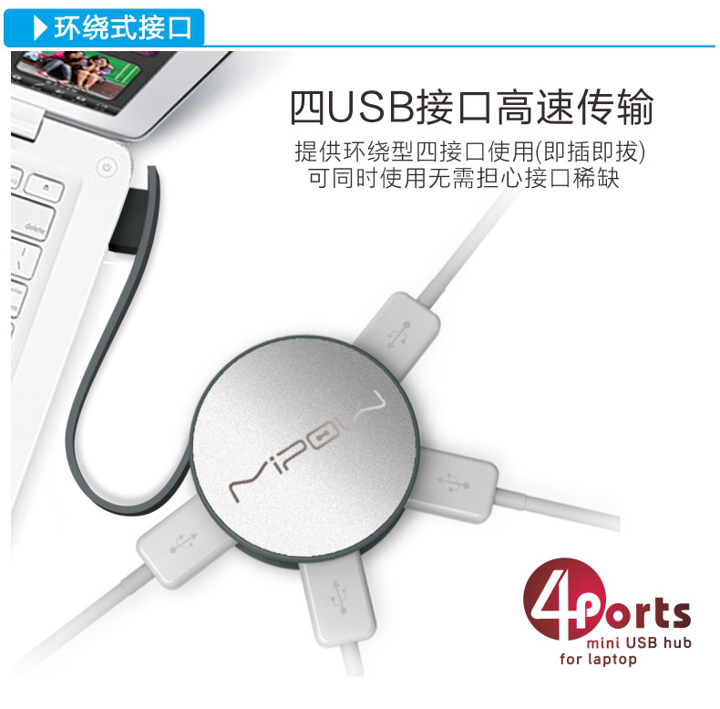 MIPOW usb分線器筆記本臺式電腦usb hub集線器高速多 4個擴(kuò)展接口