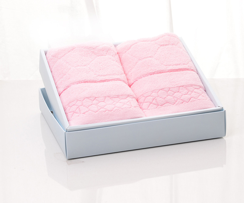 全棉毛巾兩條裝——石頭花（米，粉，藍(lán)）