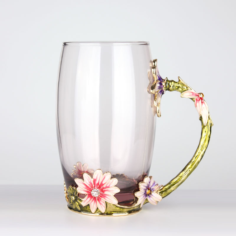 創(chuàng)意琺瑯彩玻璃水杯、情侶茶杯、花茶杯情人節(jié)禮物（對(duì)杯）