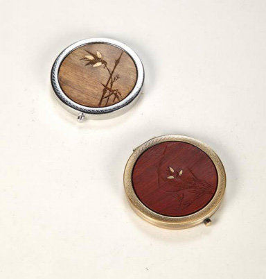 紫檀、金絲楠平面鏡（陰刻竹，嵌黃銅片)