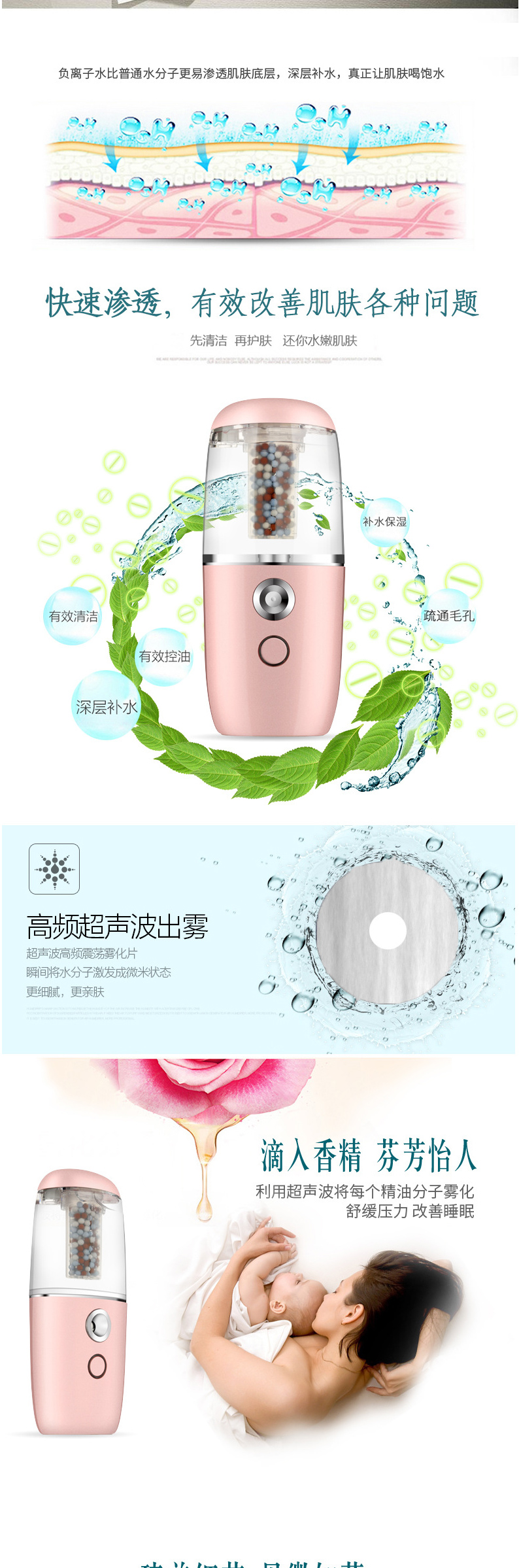 實物負(fù)離子補水噴霧儀 蒸臉器加濕器 霧化美容儀 USB充電款帶車標(biāo)