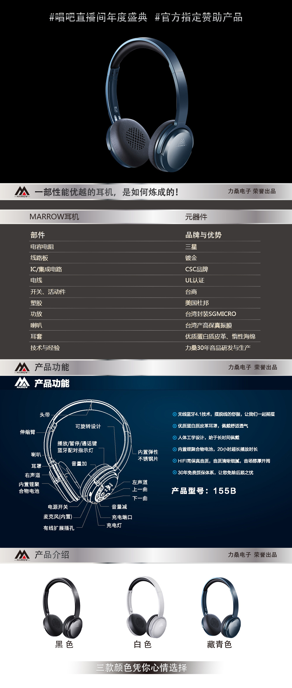 MARROW155B藍(lán)牙耳機(jī)頭戴式 手機(jī)電腦無線4.0音樂重低音運(yùn)動耳麥