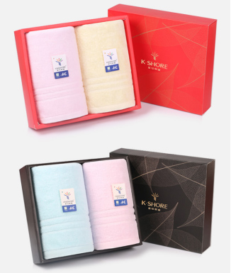 金號(hào)素色主義毛巾、面巾二條禮盒裝（紅/黃/蘭）