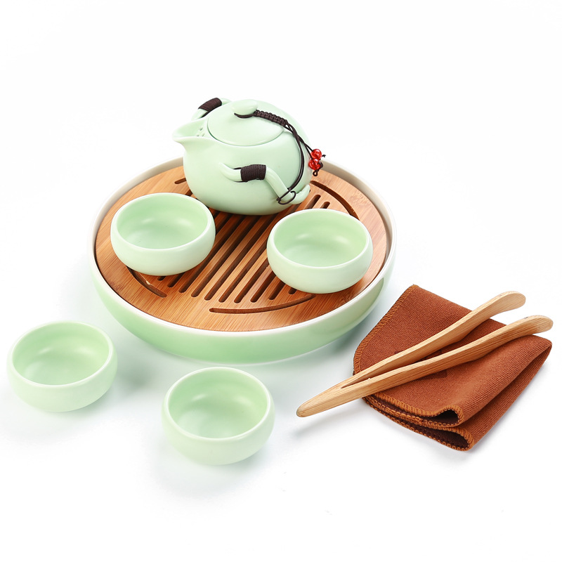 旅行茶具套裝茶盤干泡盤亞光釉一壺四杯