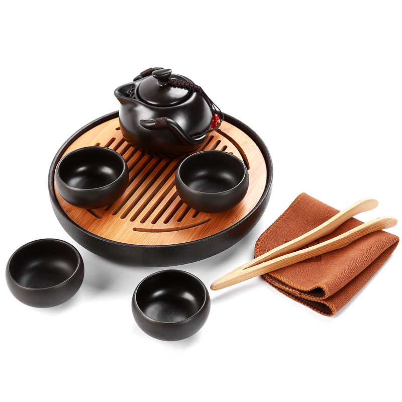 旅行茶具套裝茶盤干泡盤亞光釉一壺四杯