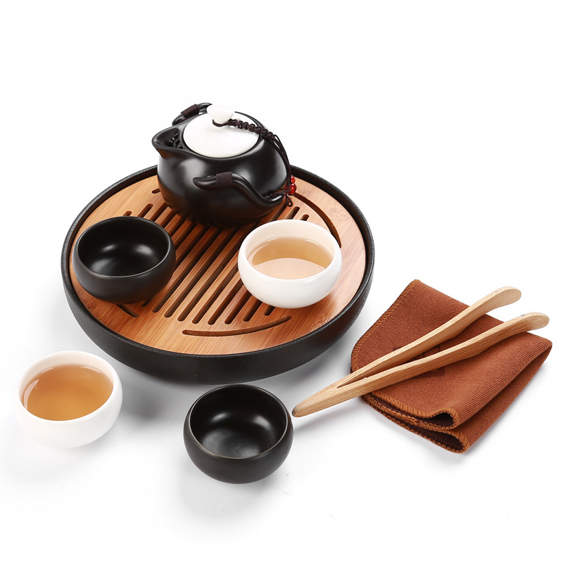 旅行茶具套裝茶盤干泡盤亞光釉一壺四杯