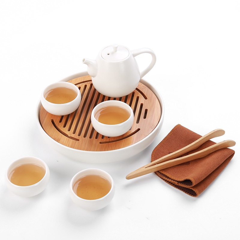 旅行茶具套裝茶盤干泡盤亞光釉一壺四杯