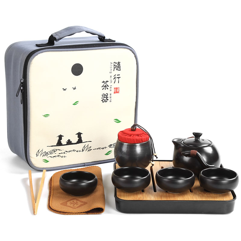 旅行茶具套裝茶盤干泡盤亞光釉一壺四杯