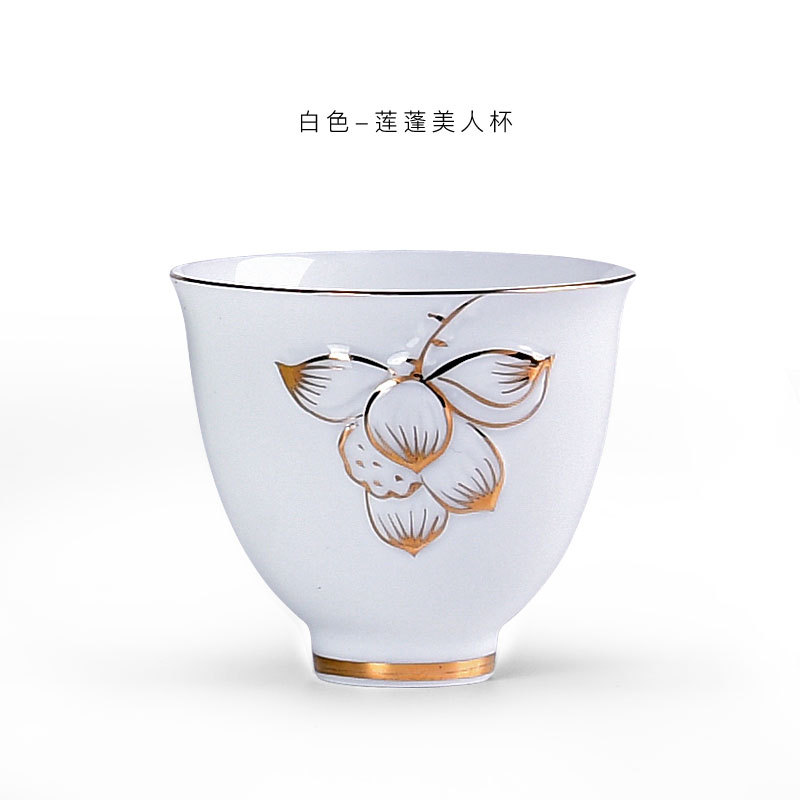 手繪白色美人杯、茶杯