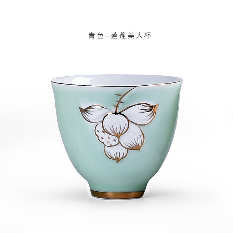 手繪白色美人杯、茶杯