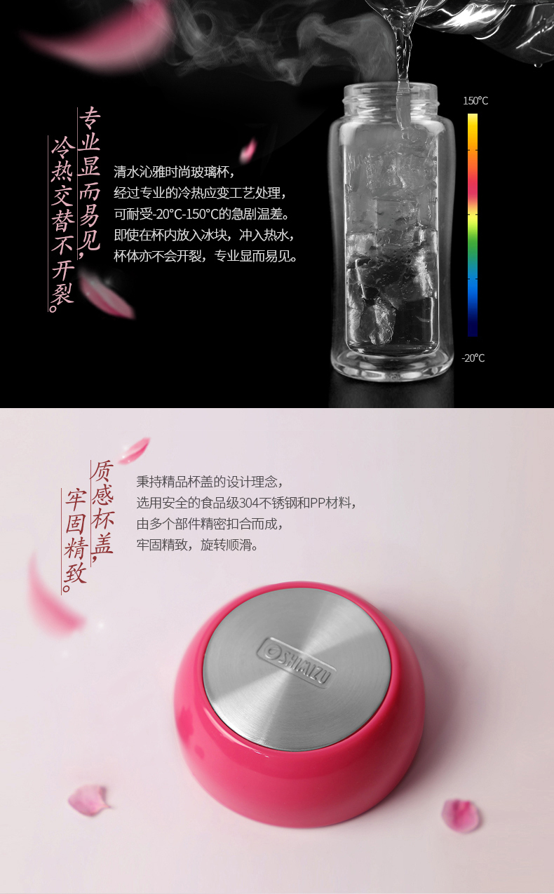 清水雙層玻璃杯便攜可愛透明花茶水杯加厚耐熱創(chuàng)意辦公水晶杯子