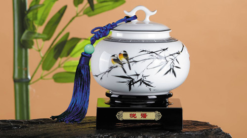 中國白鼓型茶葉罐、勺兩件套