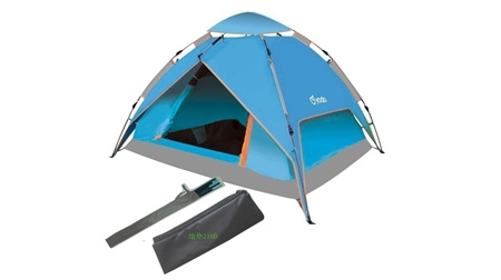 露營裝備3-4人雙層三用自動(dòng)玻桿帳篷藍(lán)色