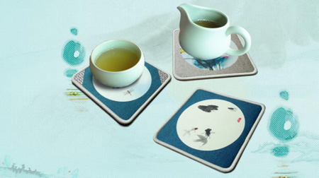 西湖墨韻之荷花茶杯墊（單個(gè)）