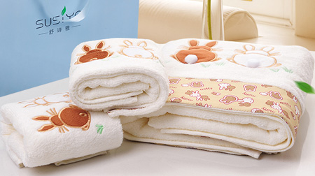 兔子毛巾、浴巾禮盒套裝（黃邊，白邊）