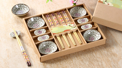 手繪陶瓷碟、筷架、筷子餐具套裝