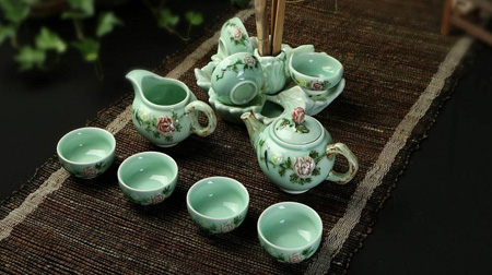 梅子青釉富貴吉祥茶具11入