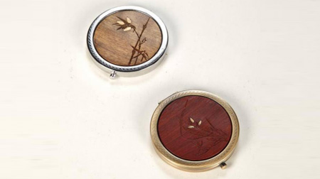 紫檀、金絲楠平面鏡（陰刻竹，嵌黃銅片)